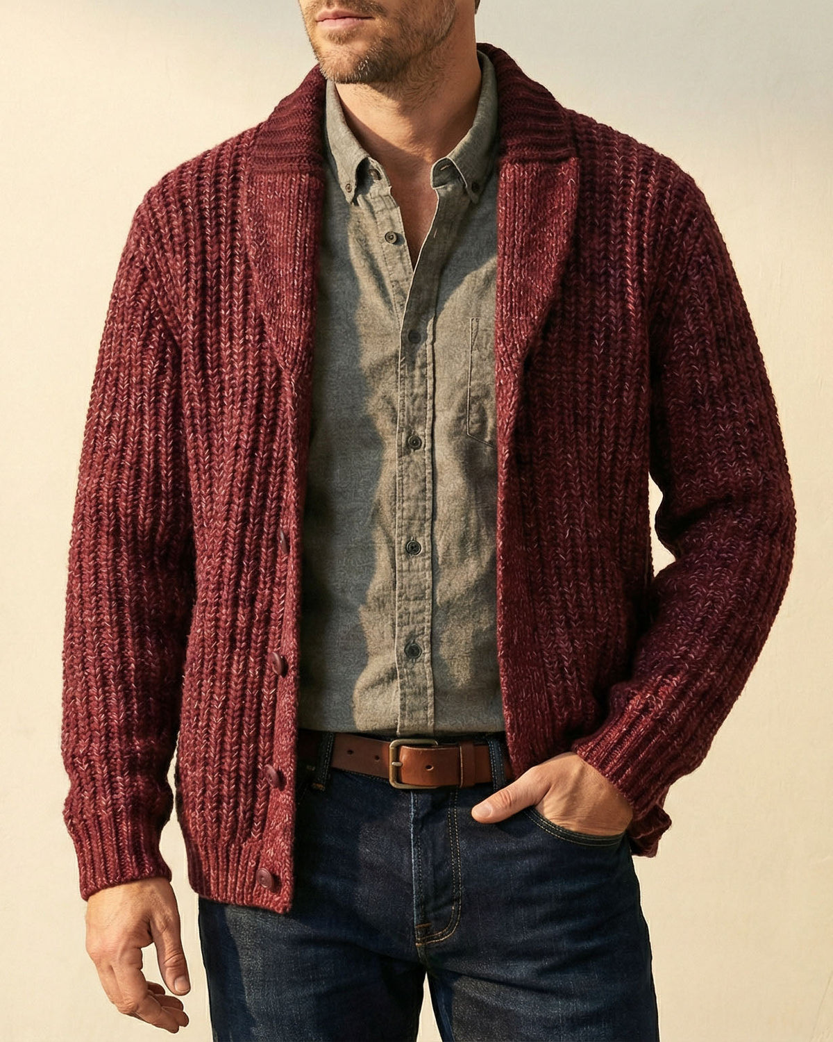 Cardigan Damen mit Schalkragen und Rippstruktur - 8 - Jasminaboutique.com