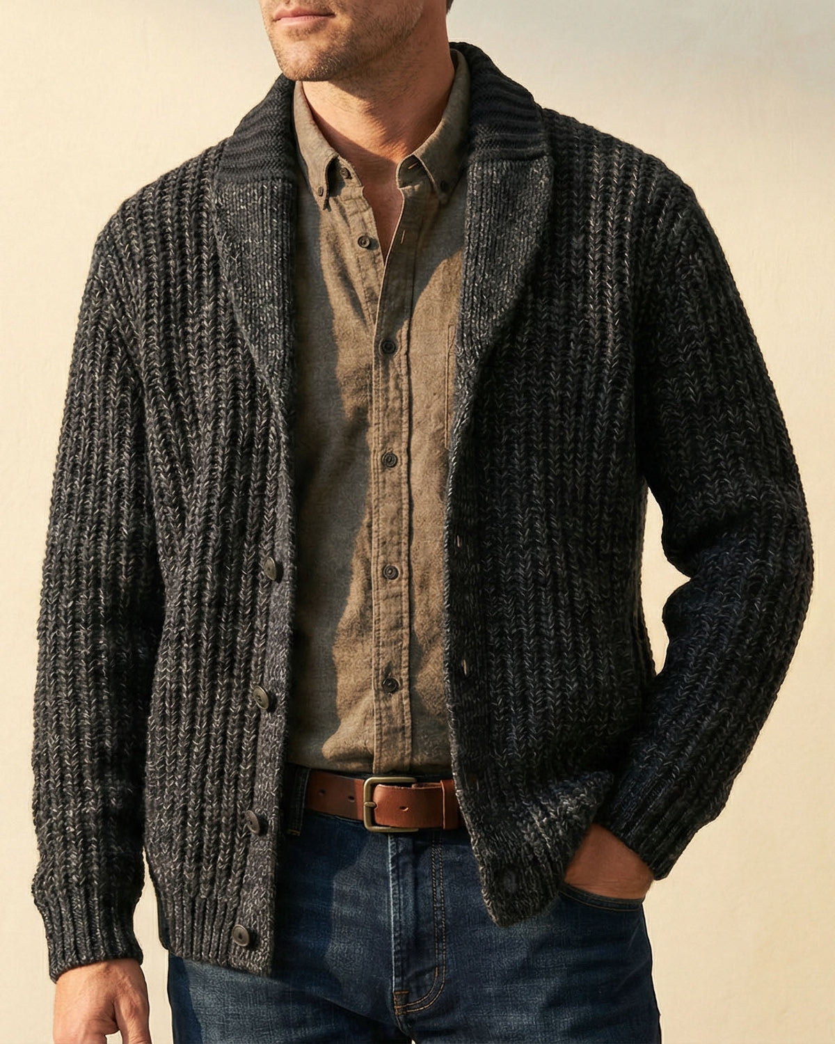 Cardigan Damen mit Schalkragen und Rippstruktur - 10 - Jasminaboutique.com