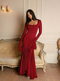 Maxikleid Damen mit weitem V-Ausschnitt und Rüschendetails - 1 - Jasminaboutique.com