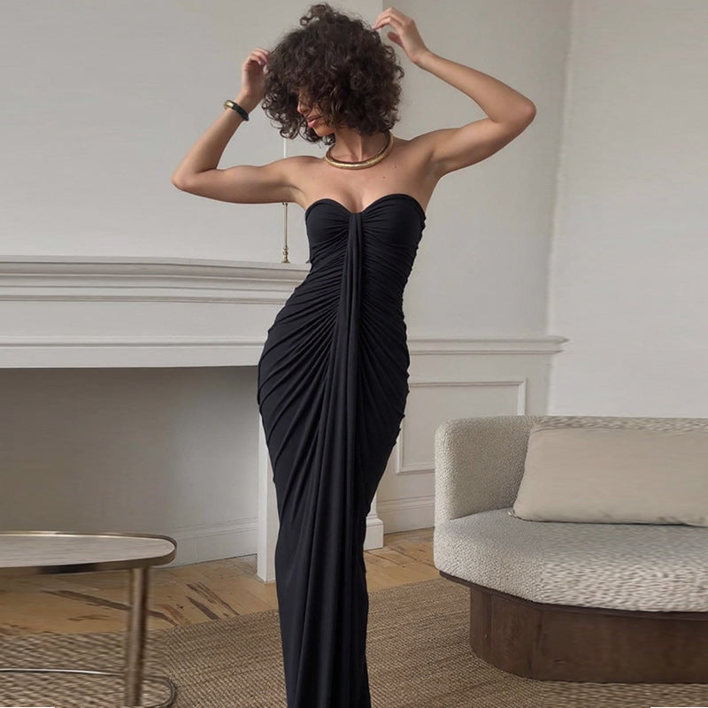 Maxikleid Damen mit Herz-Ausschnitt und Raffung - 4 - Jasminaboutique.com