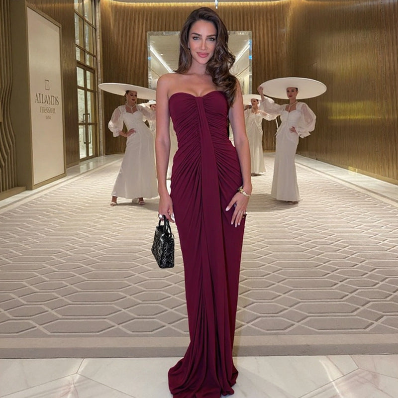Maxikleid Damen mit Herz-Ausschnitt und Raffung - 9 - Jasminaboutique.com