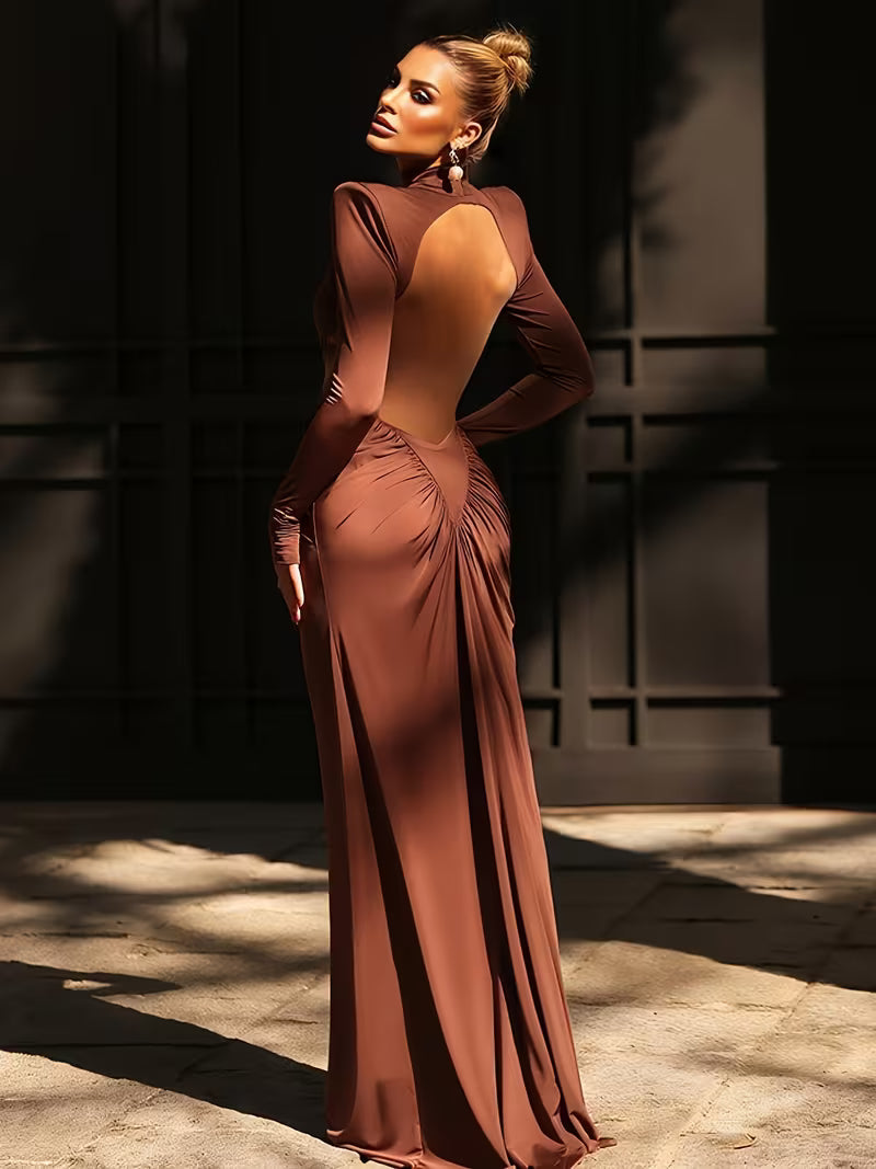 Maxikleid Damen mit hohem Ausschnitt und Cut-Outs - 6 - Jasminaboutique.com