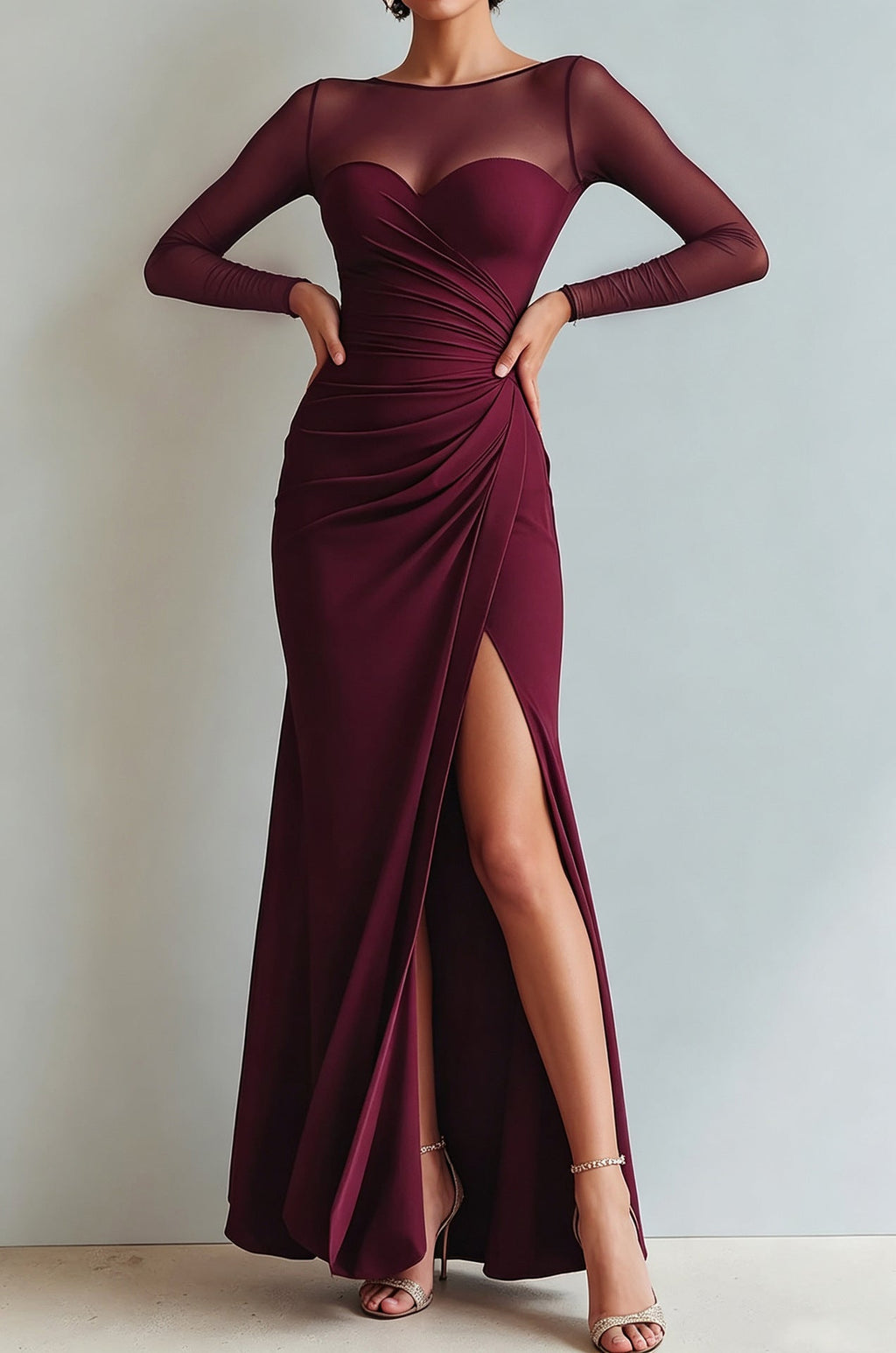 Maxikleid Damen mit Wickeloptik und V-Ausschnitt - 2 - Jasminaboutique.com