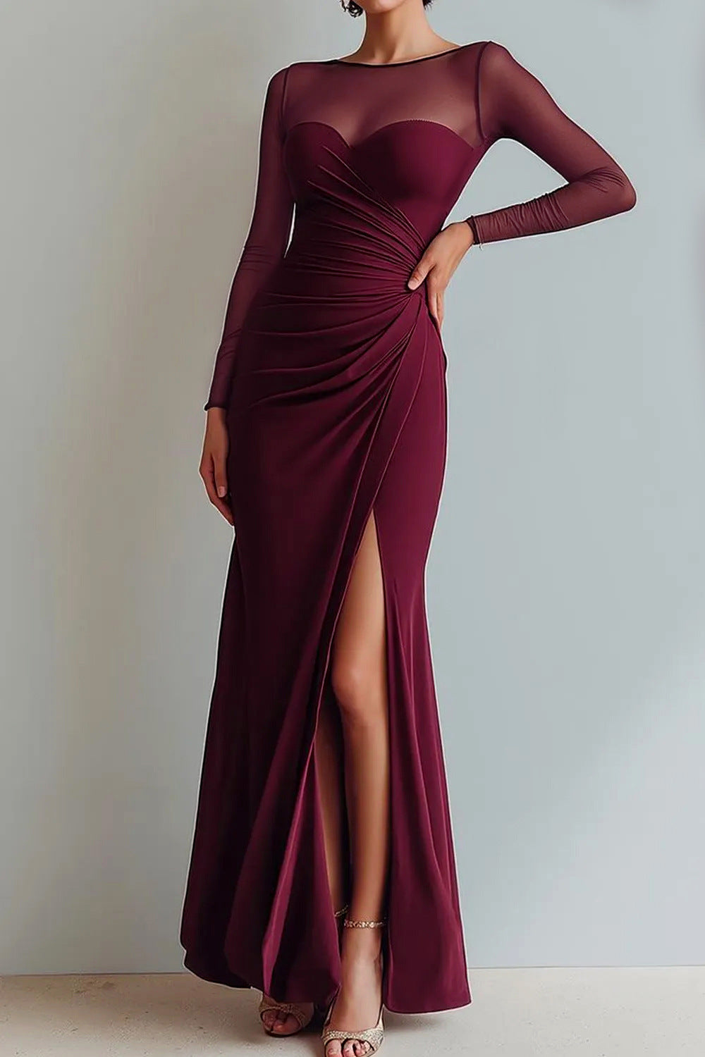 Maxikleid Damen mit Wickeloptik und V-Ausschnitt - 3 - Jasminaboutique.com