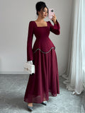 Maxikleid Damen mit quadratischem Ausschnitt und Glockenärmeln - 1 - Jasminaboutique.com