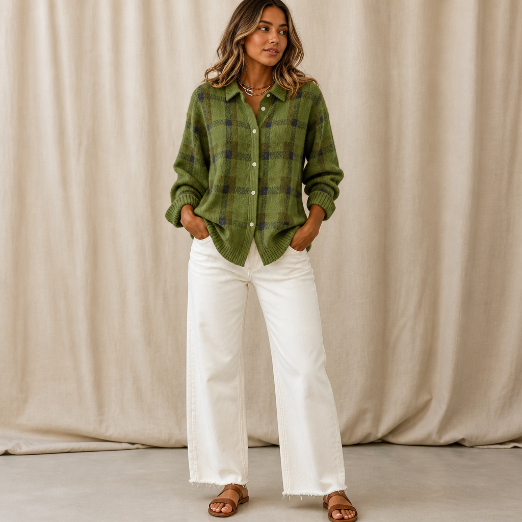 Cardigan Damen mit Karomuster und Stehkragen - 10 - Jasminaboutique.com
