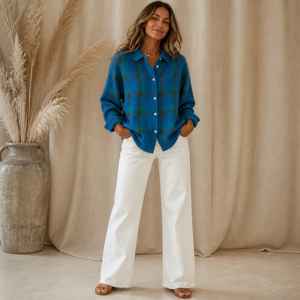 Cardigan Damen mit Karomuster und Stehkragen - 13 - Jasminaboutique.com