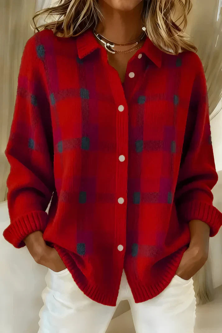 Cardigan Damen mit Karomuster und Knopfleiste - 2 - Jasminaboutique.com