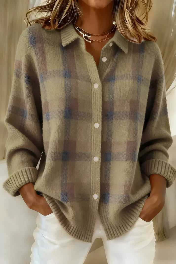 Cardigan Damen mit Karomuster und Knopfleiste - 4 - Jasminaboutique.com