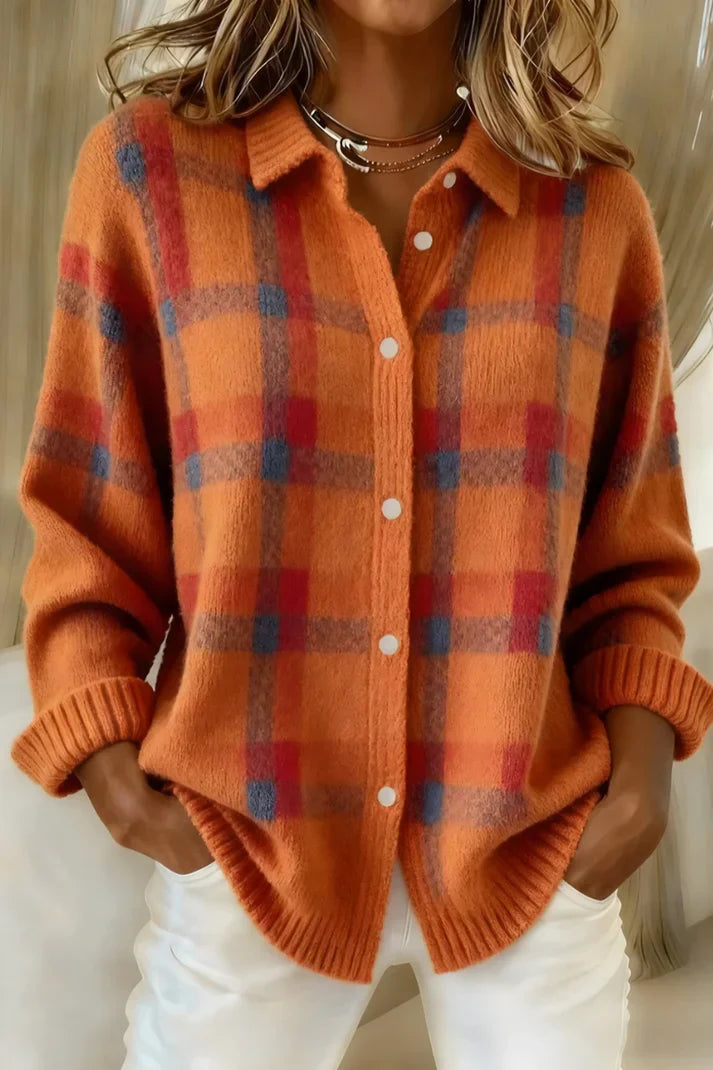 Cardigan Damen mit Karomuster und Knopfleiste - 6 - Jasminaboutique.com