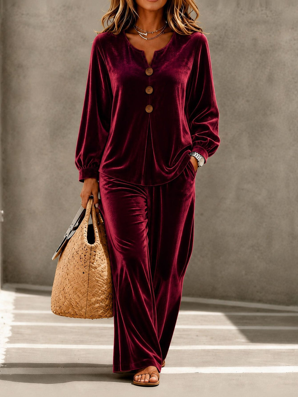 Zweiteiliges Outfit Damen mit V-Ausschnitt und langen Ärmeln - 2 - Jasminaboutique.com