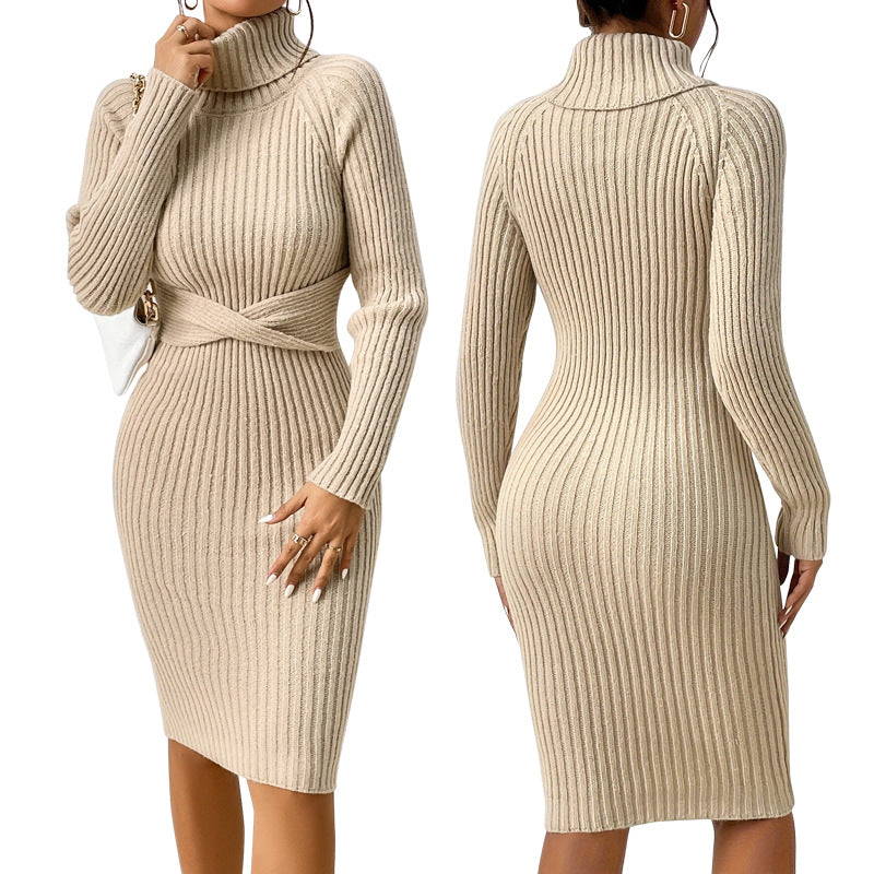 Wickelkleid Damen mit hohem Kragen, tailliert und figurbetont - 2 - Jasminaboutique.com