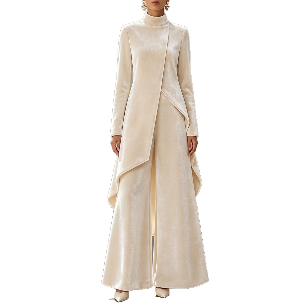 Zwei-teiliger Damen Outfit mit asymmetrischem Schnitt und Stehkragen - 2 - Jasminaboutique.com