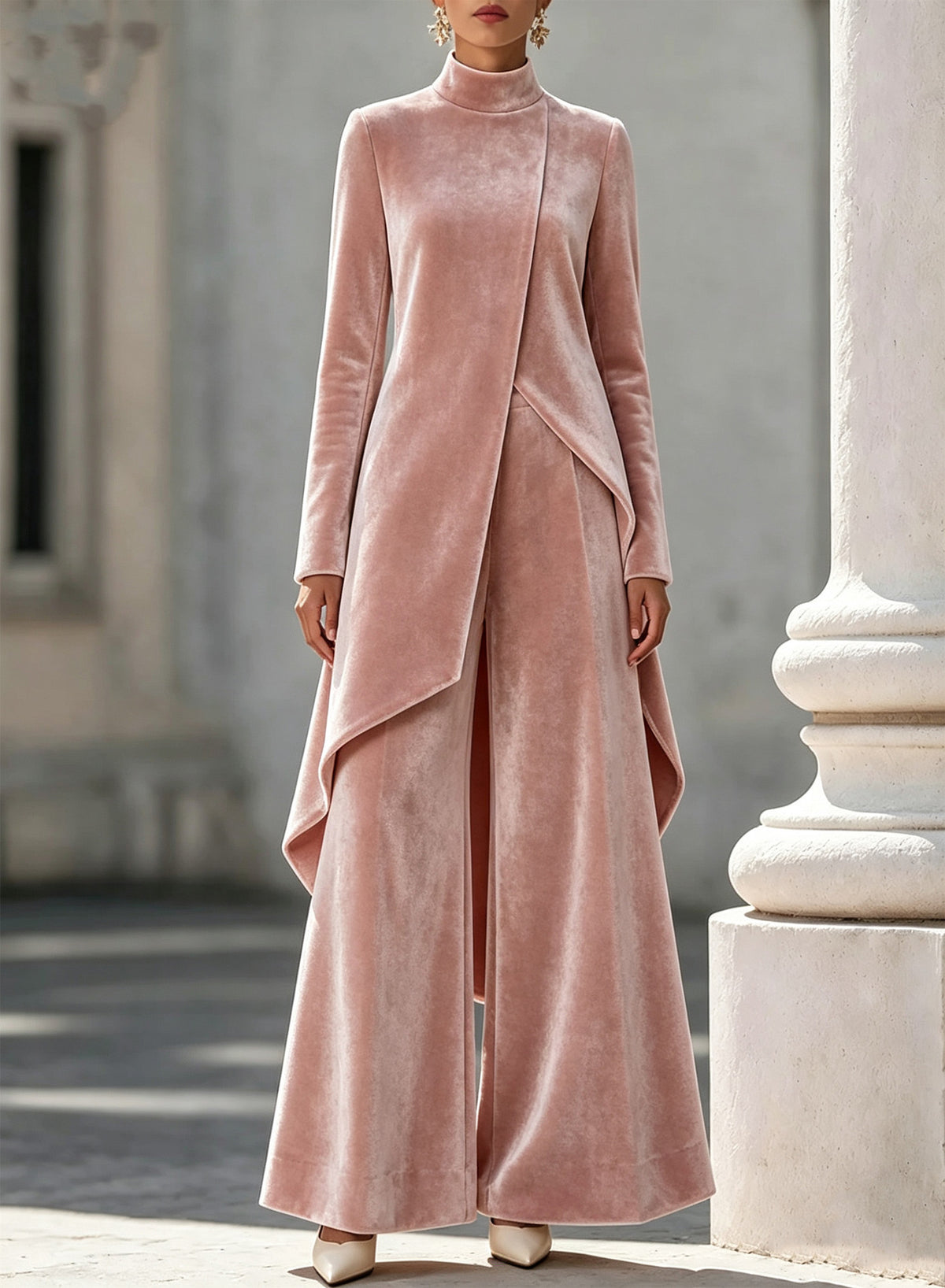Zwei-teiliger Damen Outfit mit asymmetrischem Schnitt und Stehkragen - 3 - Jasminaboutique.com