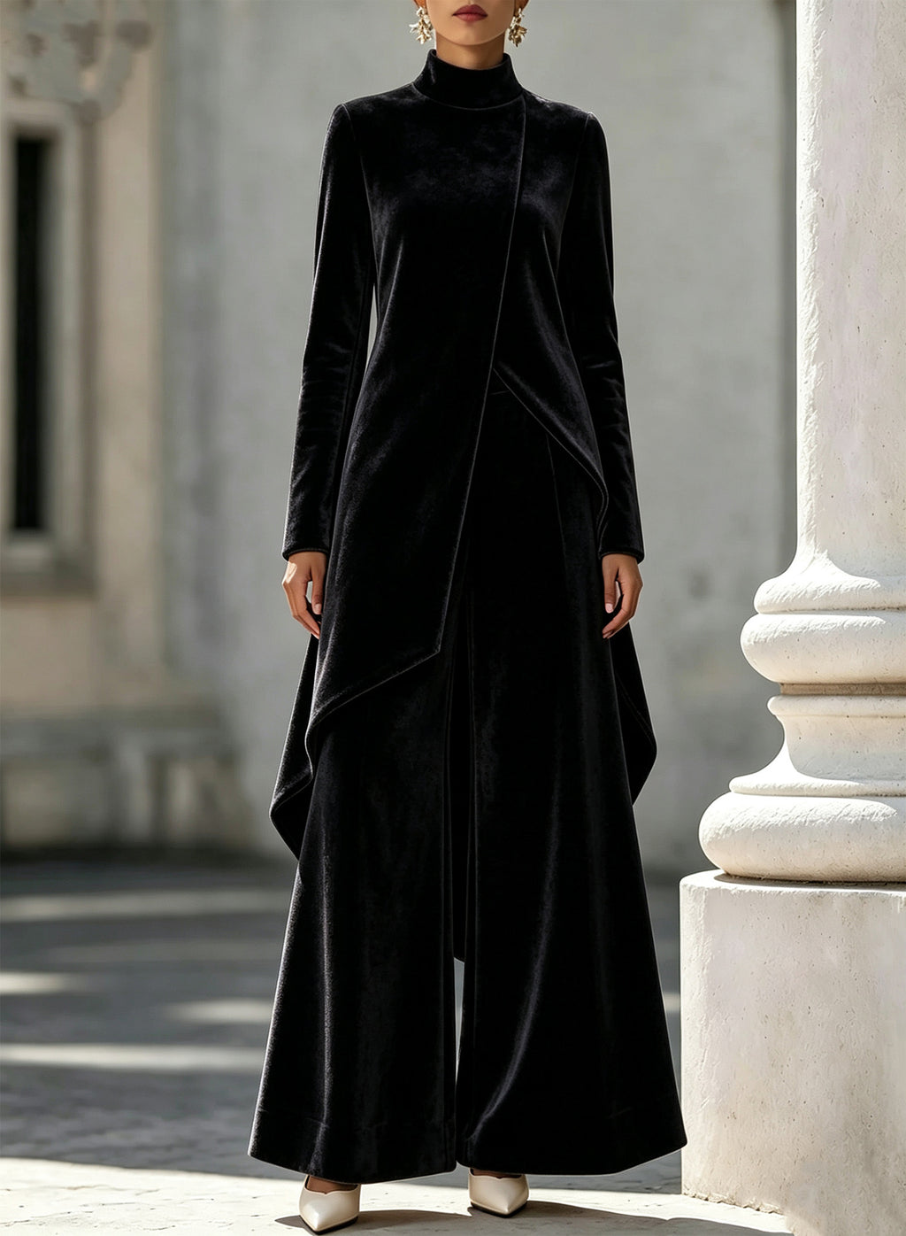 Zwei-teiliger Damen Outfit mit asymmetrischem Schnitt und Stehkragen - 5 - Jasminaboutique.com
