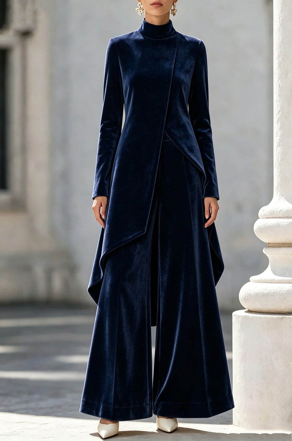 Zwei-teiliger Damen Outfit mit asymmetrischem Schnitt und Stehkragen - 6 - Jasminaboutique.com