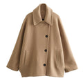 Wollmantel Damen mit Batwing-Ärmeln und Knöpfen - 3 - Jasminaboutique.com