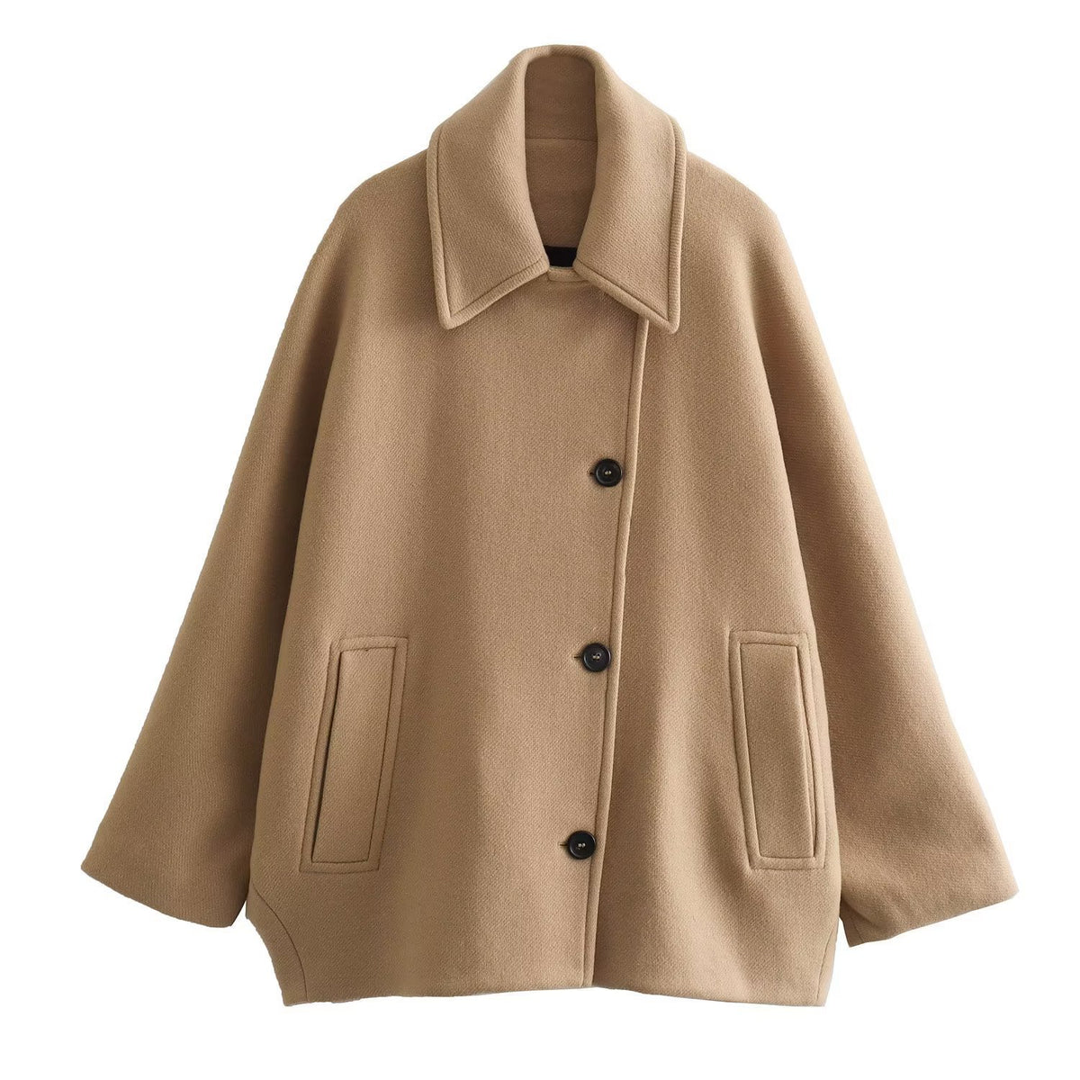 Wollmantel Damen mit Batwing-Ärmeln und Knöpfen - 3 - Jasminaboutique.com