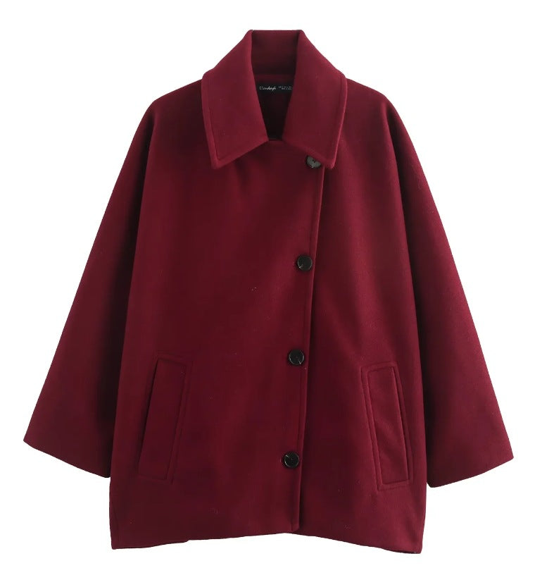 Wollmantel Damen mit Batwing-Ärmeln und Knöpfen - 5 - Jasminaboutique.com
