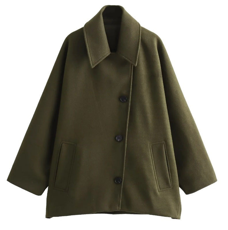 Wollmantel Damen mit Batwing-Ärmeln und Knöpfen - 6 - Jasminaboutique.com