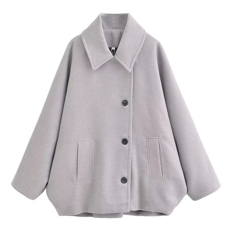 Wollmantel Damen mit Batwing-Ärmeln und Knöpfen - 7 - Jasminaboutique.com