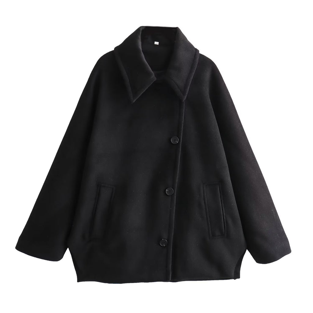 Wollmantel Damen mit Batwing-Ärmeln und Knöpfen - 8 - Jasminaboutique.com