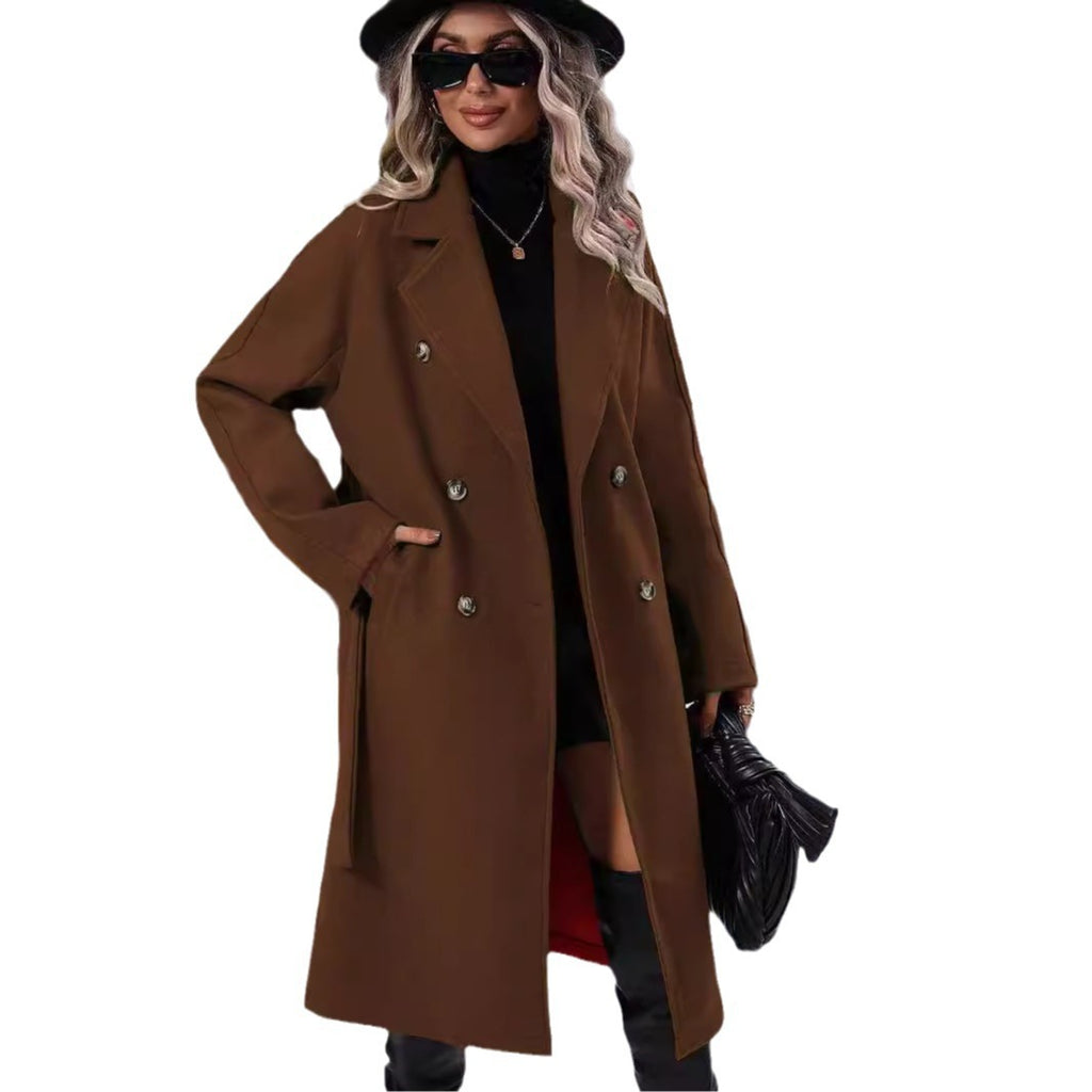 Wickelcoat Damen mit Gürtel, tailliert und doppelt geknöpft - 1 - Jasminaboutique.com