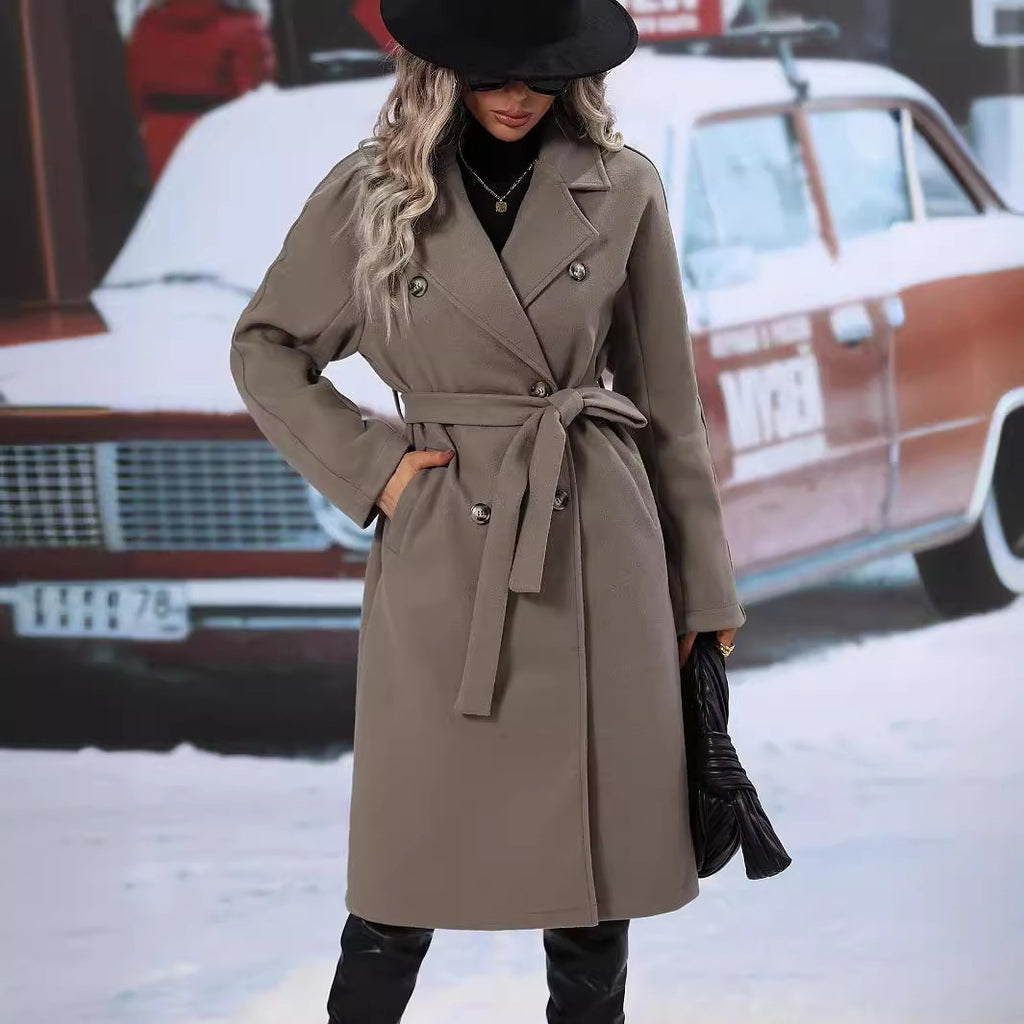 Wickelcoat Damen mit Gürtel, tailliert und doppelt geknöpft - 2 - Jasminaboutique.com