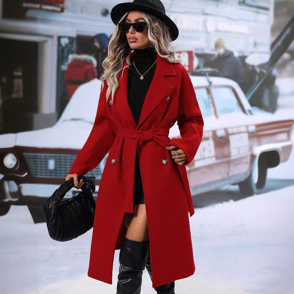 Wickelcoat Damen mit Gürtel, tailliert und doppelt geknöpft - 3 - Jasminaboutique.com