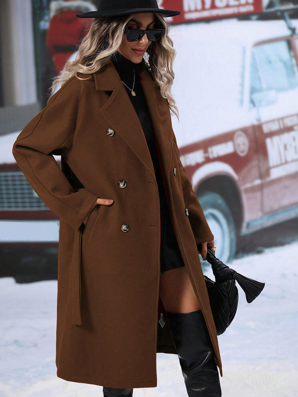 Wickelcoat Damen mit Gürtel, tailliert und doppelt geknöpft - 5 - Jasminaboutique.com