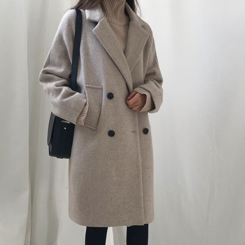 Wollmantel Damen mit Doppelreiher und Reverskragen - 1 - Jasminaboutique.com