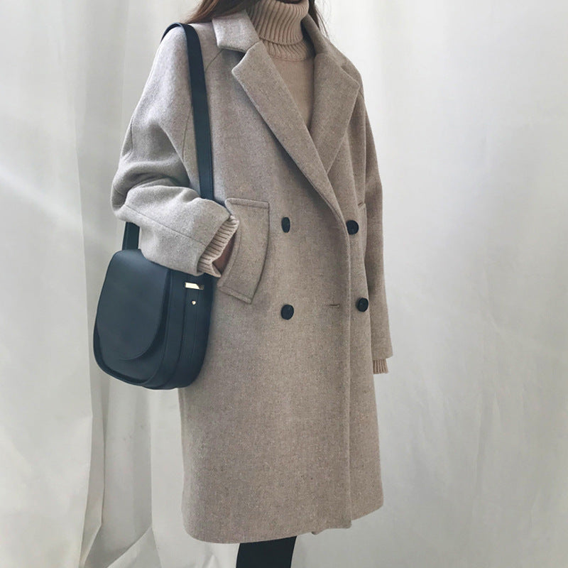 Wollmantel Damen mit Doppelreiher und Reverskragen - 2 - Jasminaboutique.com