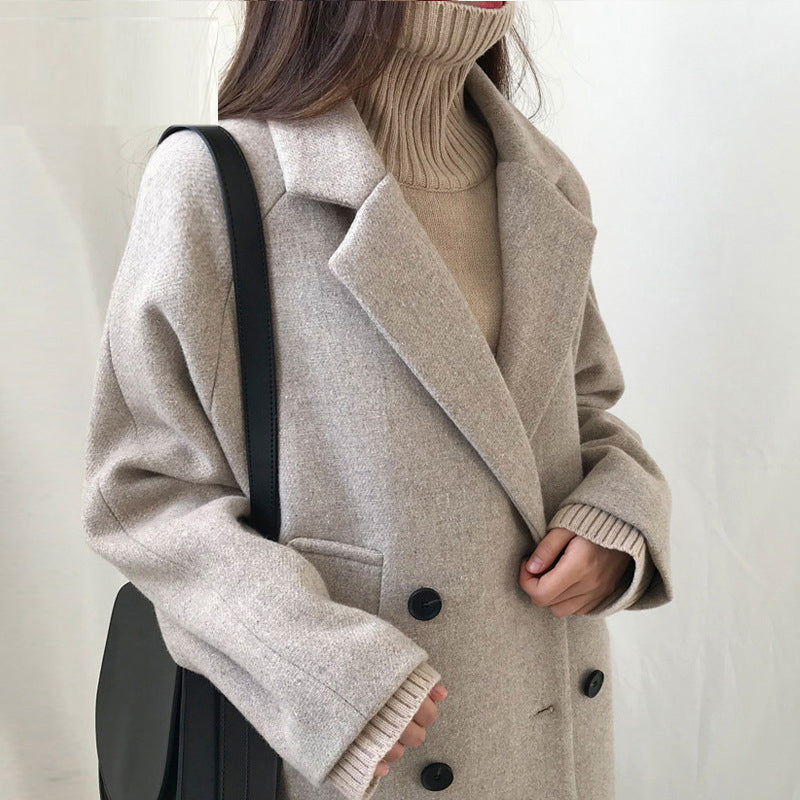 Wollmantel Damen mit Doppelreiher und Reverskragen - 4 - Jasminaboutique.com