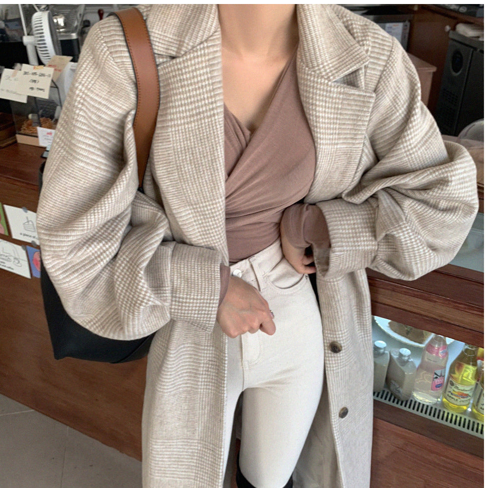 Wickelcoat Damen mit weitem Arm und Karomuster - 3 - Jasminaboutique.com