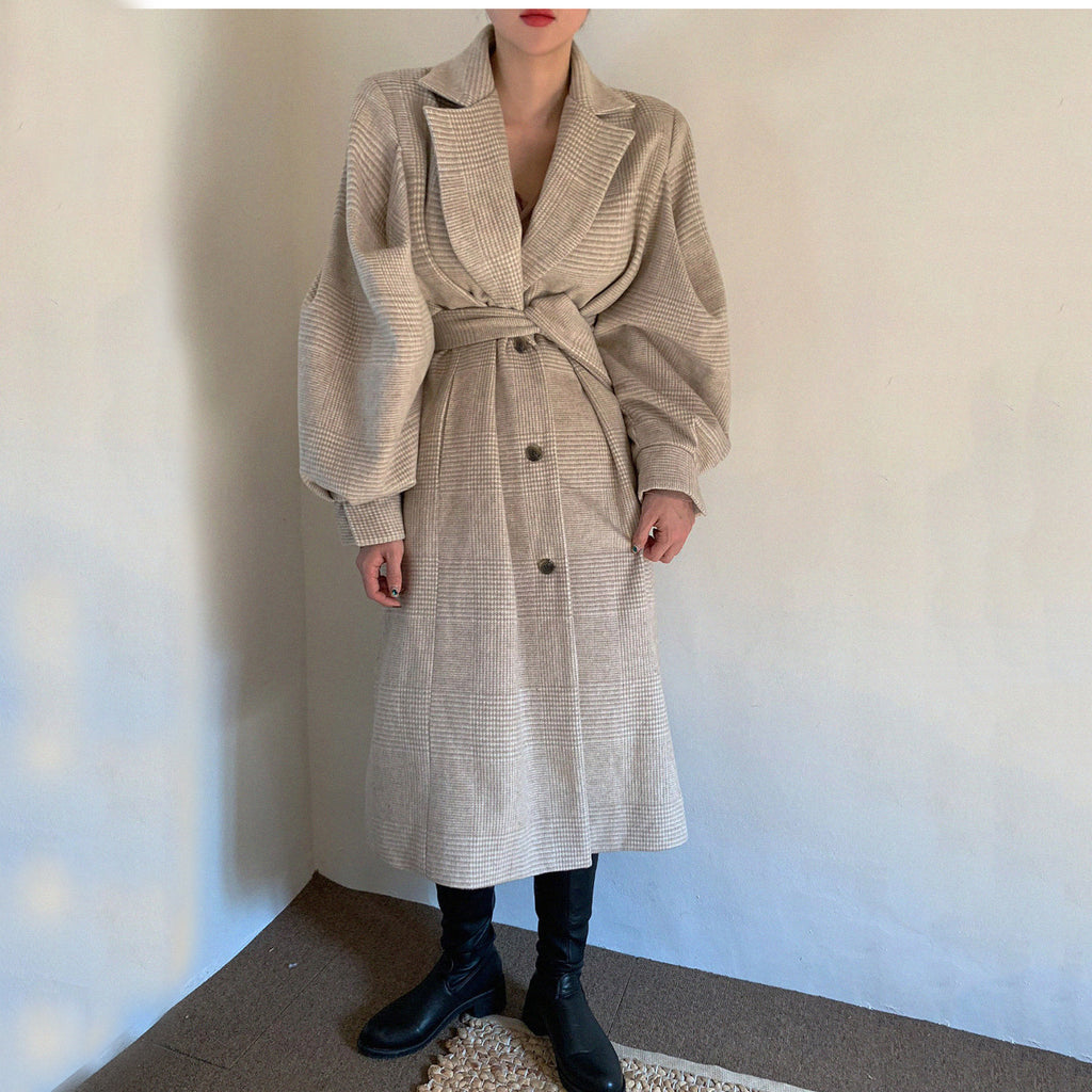 Wickelcoat Damen mit weitem Arm und Karomuster - 4 - Jasminaboutique.com