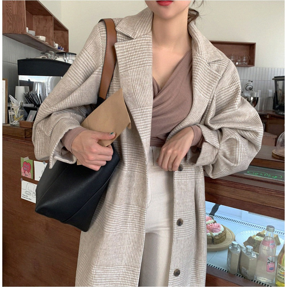 Wickelcoat Damen mit weitem Arm und Karomuster - 5 - Jasminaboutique.com