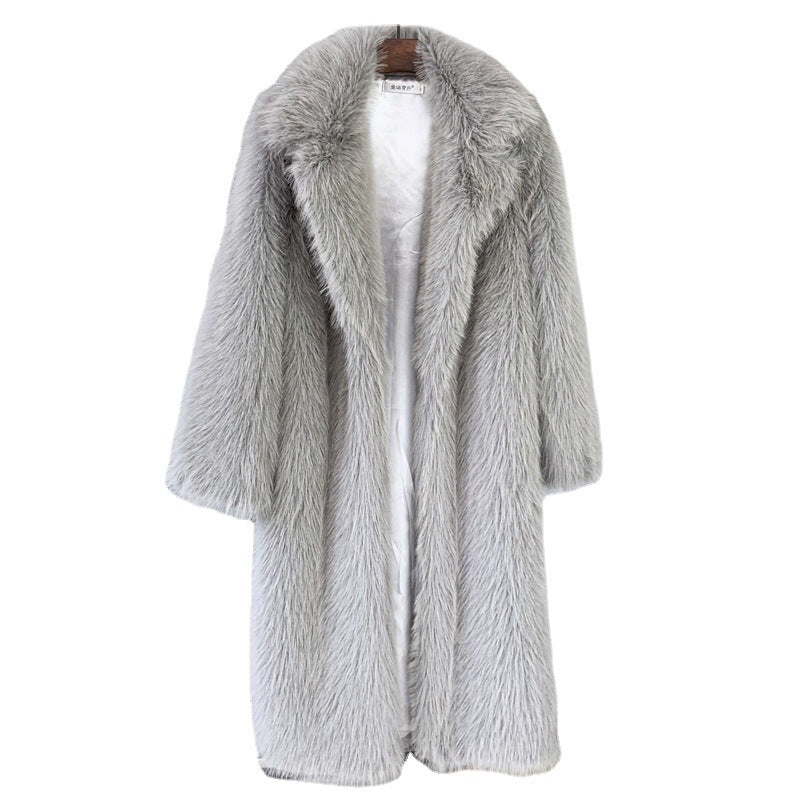 Faux Fur Mantel Damen mit Kragen und Lockere Passform - 6 - Jasminaboutique.com