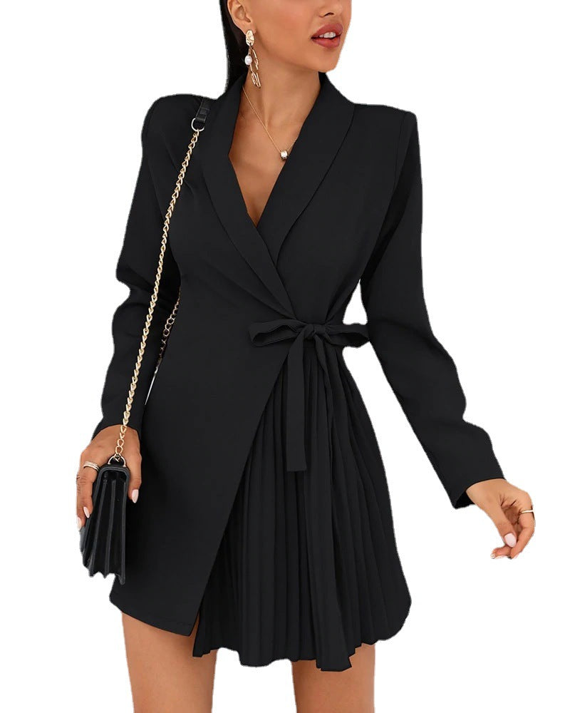 Wickelkleid Damen mit Plisseefalten und Gürtel - 5 - Jasminaboutique.com