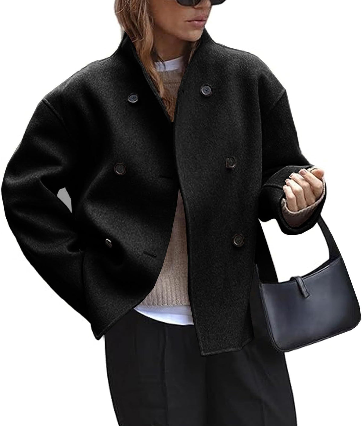 Wollmantel Damen mit Knöpfen und klassischem Schnitt - 1 - Jasminaboutique.com