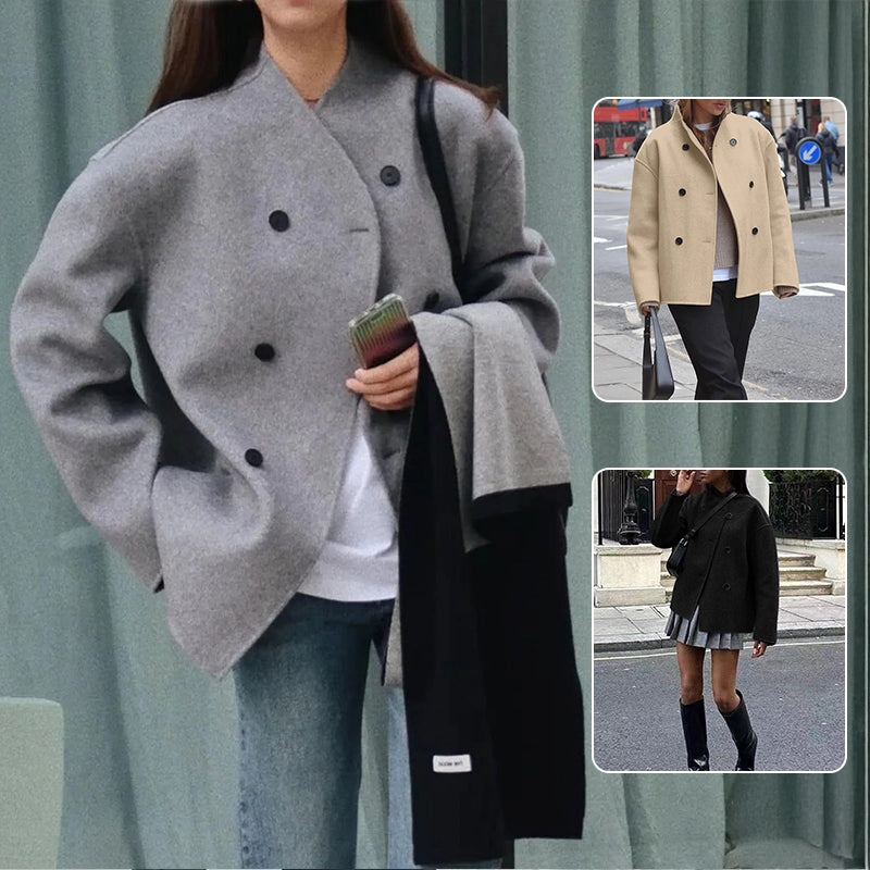 Wollmantel Damen mit Knöpfen und klassischem Schnitt - 2 - Jasminaboutique.com