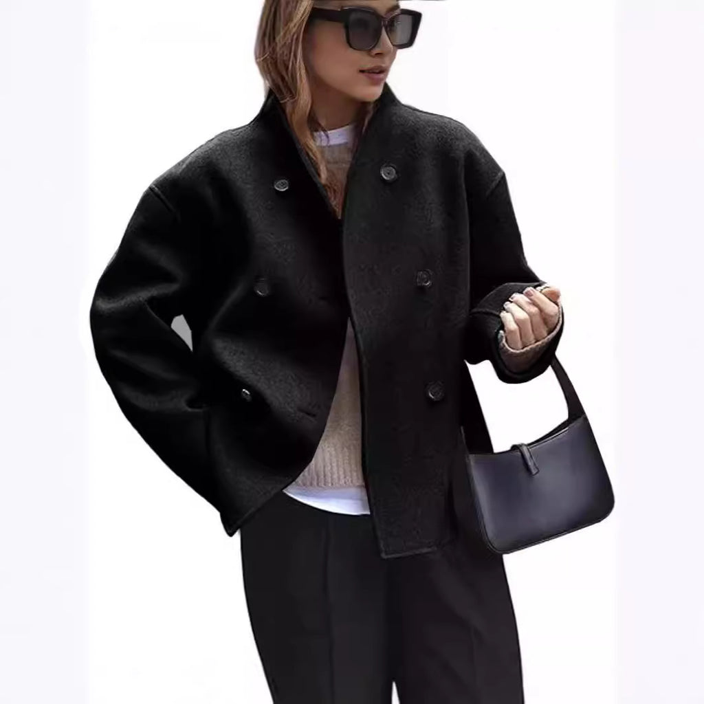 Wollmantel Damen mit Knöpfen und klassischem Schnitt - 5 - Jasminaboutique.com