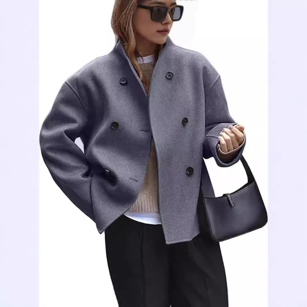 Wollmantel Damen mit Knöpfen und klassischem Schnitt - 7 - Jasminaboutique.com