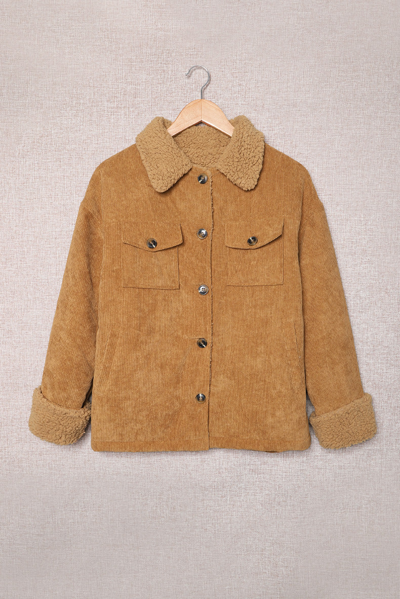 Wolljacke Damen mit Fleecekragen und Knopfleiste - 2 - Jasminaboutique.com