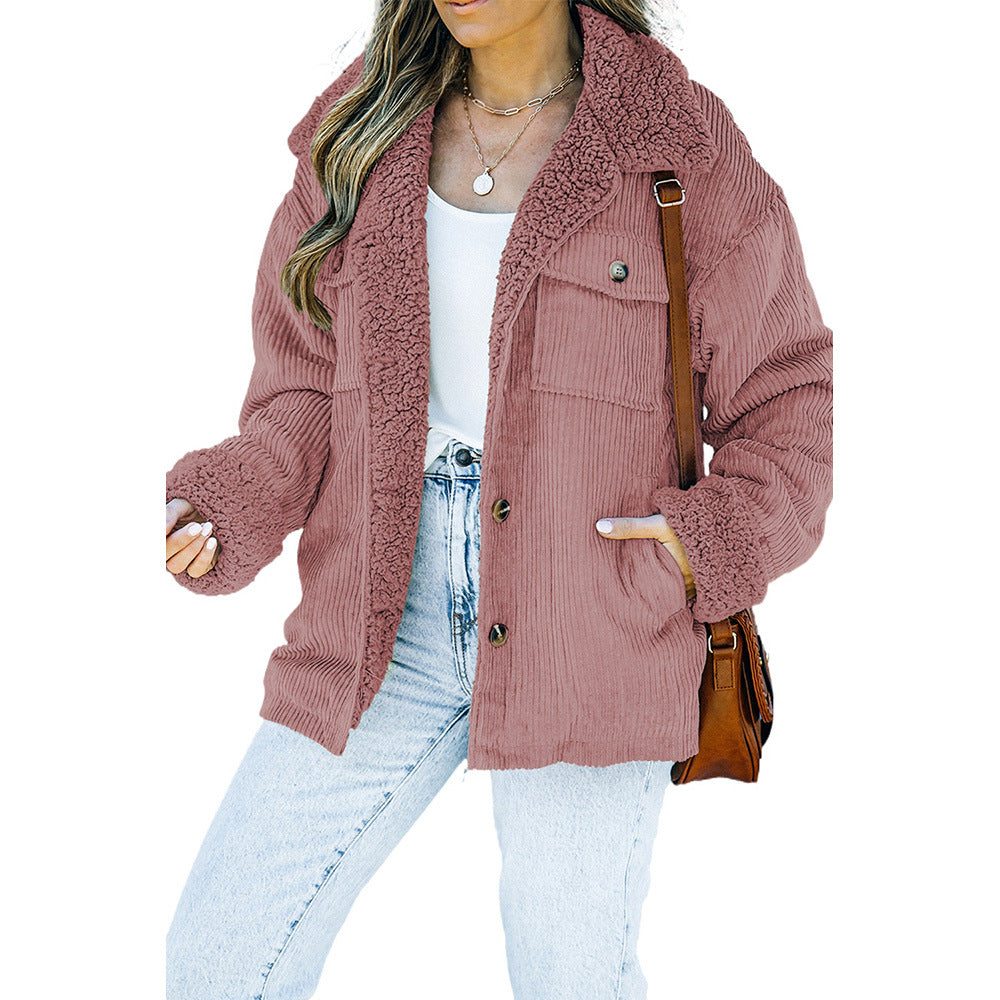 Wolljacke Damen mit Fleecekragen und Knopfleiste - 3 - Jasminaboutique.com