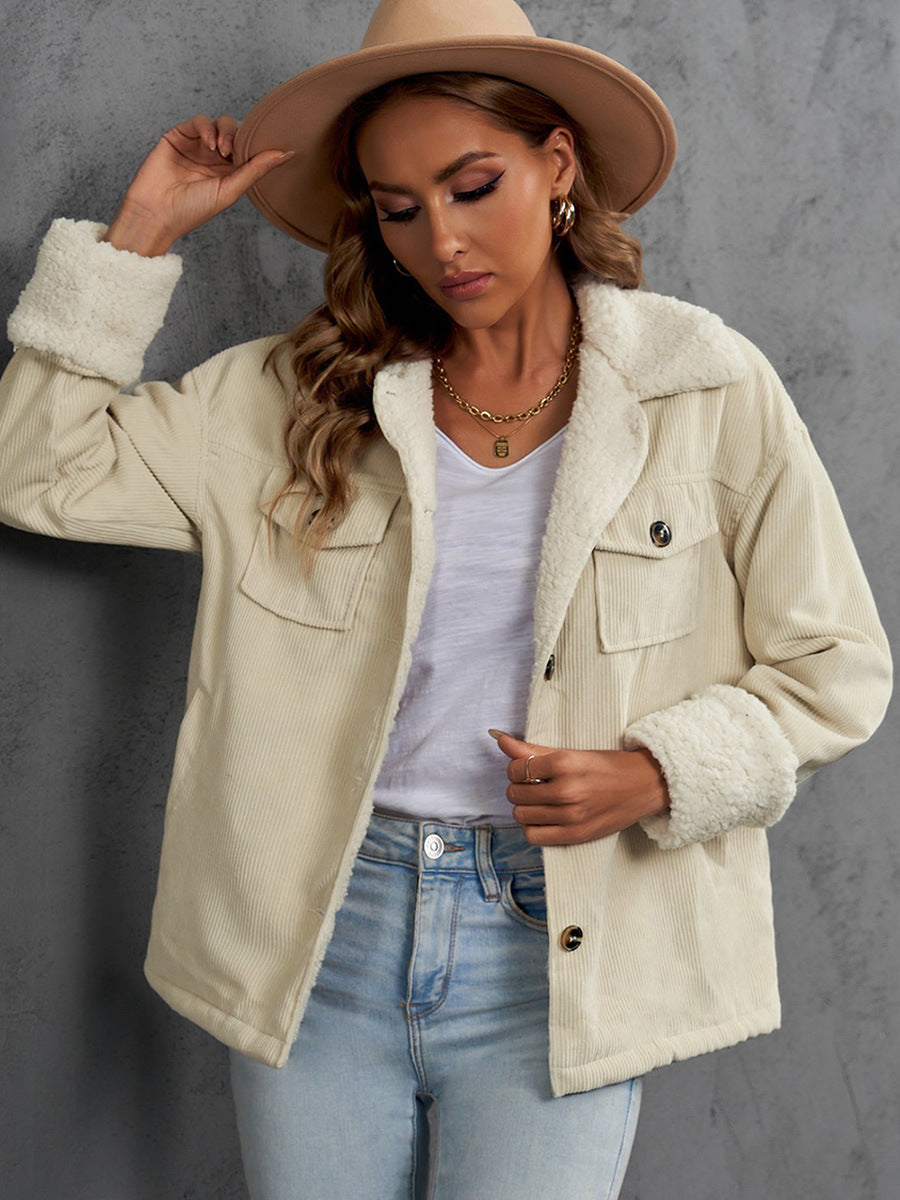 Wolljacke Damen mit Fleecekragen und Knopfleiste - 9 - Jasminaboutique.com