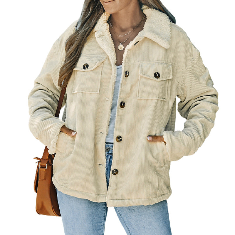 Wolljacke Damen mit Fleecekragen und Knopfleiste - 10 - Jasminaboutique.com