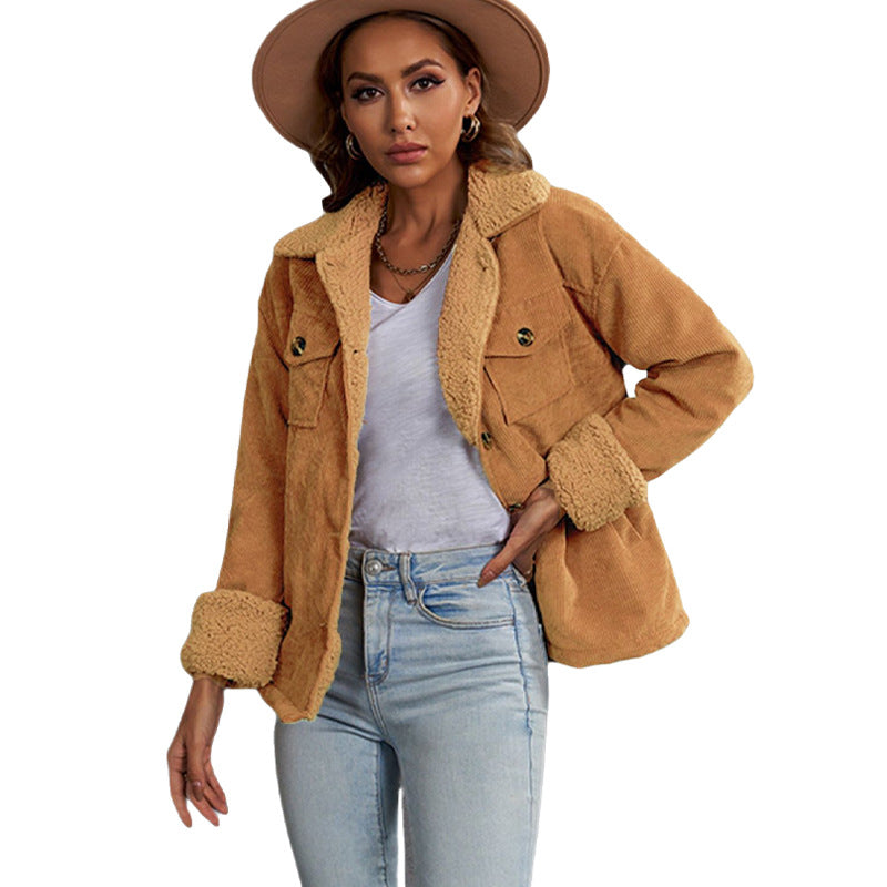 Wolljacke Damen mit Fleecekragen und Knopfleiste - 12 - Jasminaboutique.com