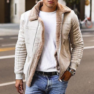 Herrenjacke mit Fellkragen und Reißverschluss - 1 - Jasminaboutique.com