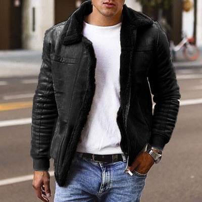Herrenjacke mit Fellkragen und Reißverschluss - 2 - Jasminaboutique.com