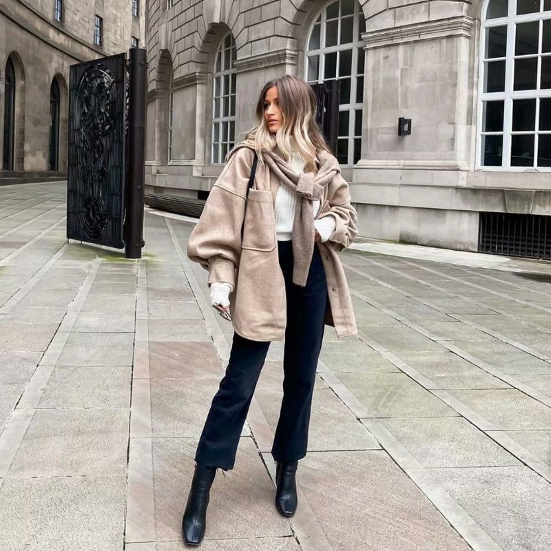 Oversized Jacke Damen mit Taschen und Stehkragen - 10 - Jasminaboutique.com